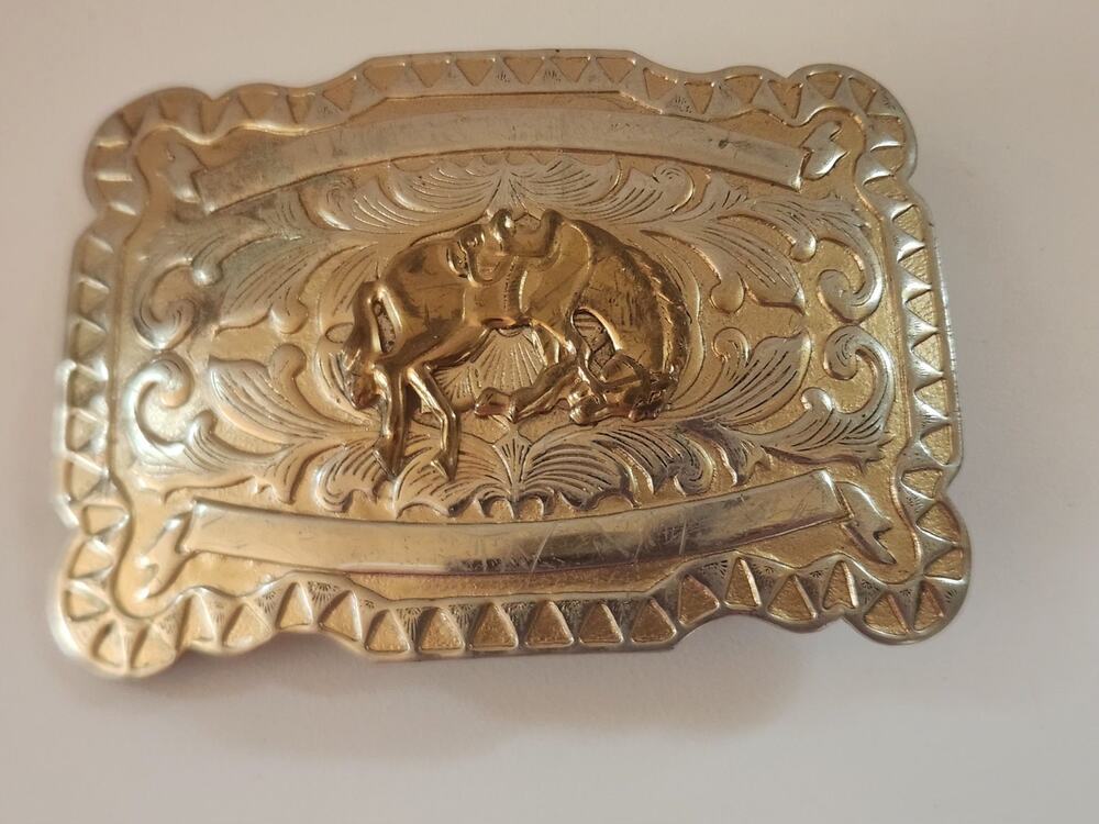 Nickel Silver Western Belt Bucking Horse Great Condition !!